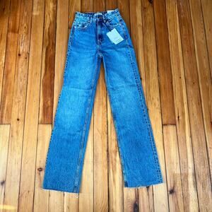 Pull & Bear high waist straight blue jeans full length Size 0 NWT